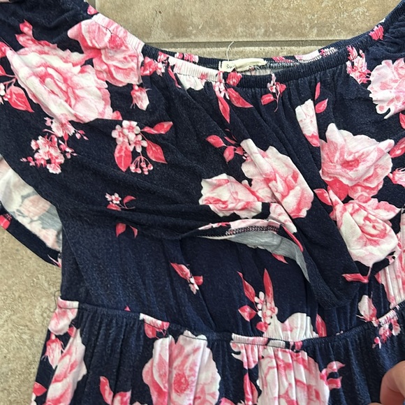 Sweet Lovely by Jen Navy with Pink Floral Curved Hem Full Length Size M - Picture 3 of 6